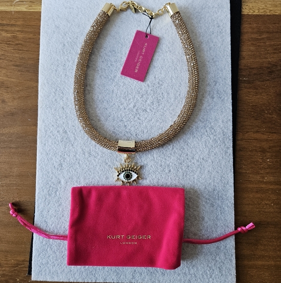 Kurt Geiger London Crystal Eye Pendant Rope Collar Necklace in Gold - Picture 5 of 14
